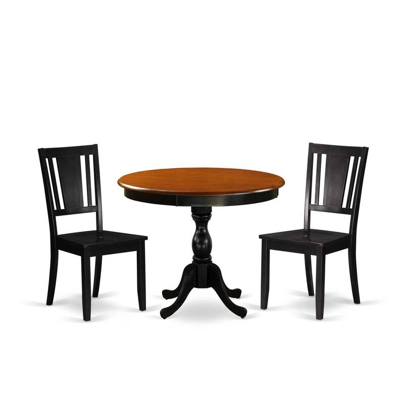 HomeStock 3-Piece Black and Cherry Finish Solid Wood Top-Dining Room Set-Seats 4