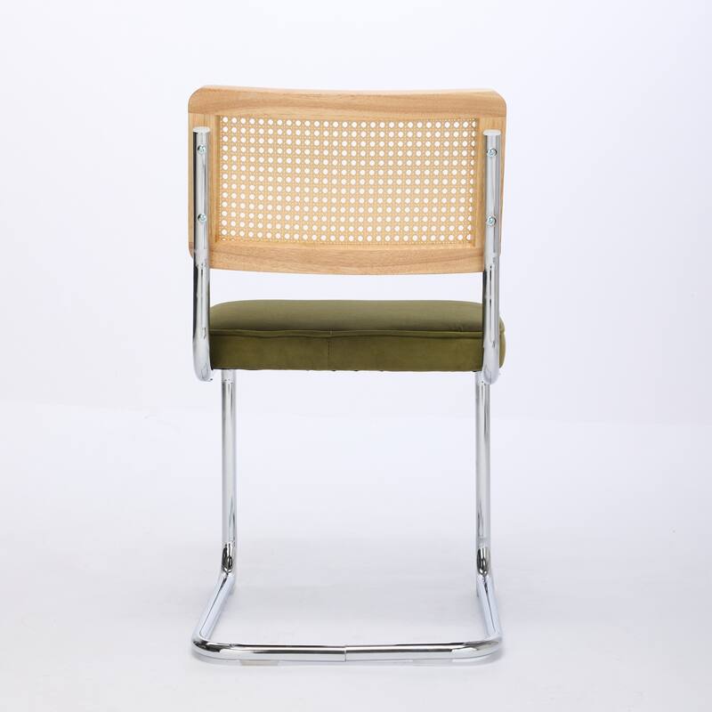 Roomfitters Mid-Century Modern Dining Chairs Set of 2, Velvet Upholstered Rattan Back Cantilever Chairs with Chrome Base
