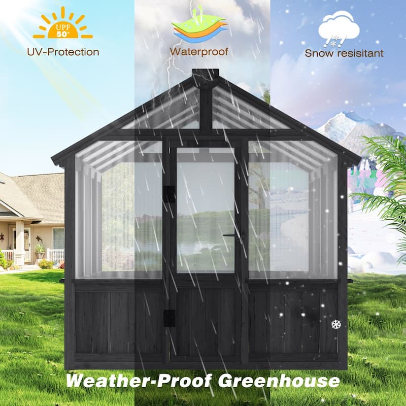VEIKOUS Walk-in Wooden Greenhouse for Outside, Garden and Backyard, Black Greenhouse