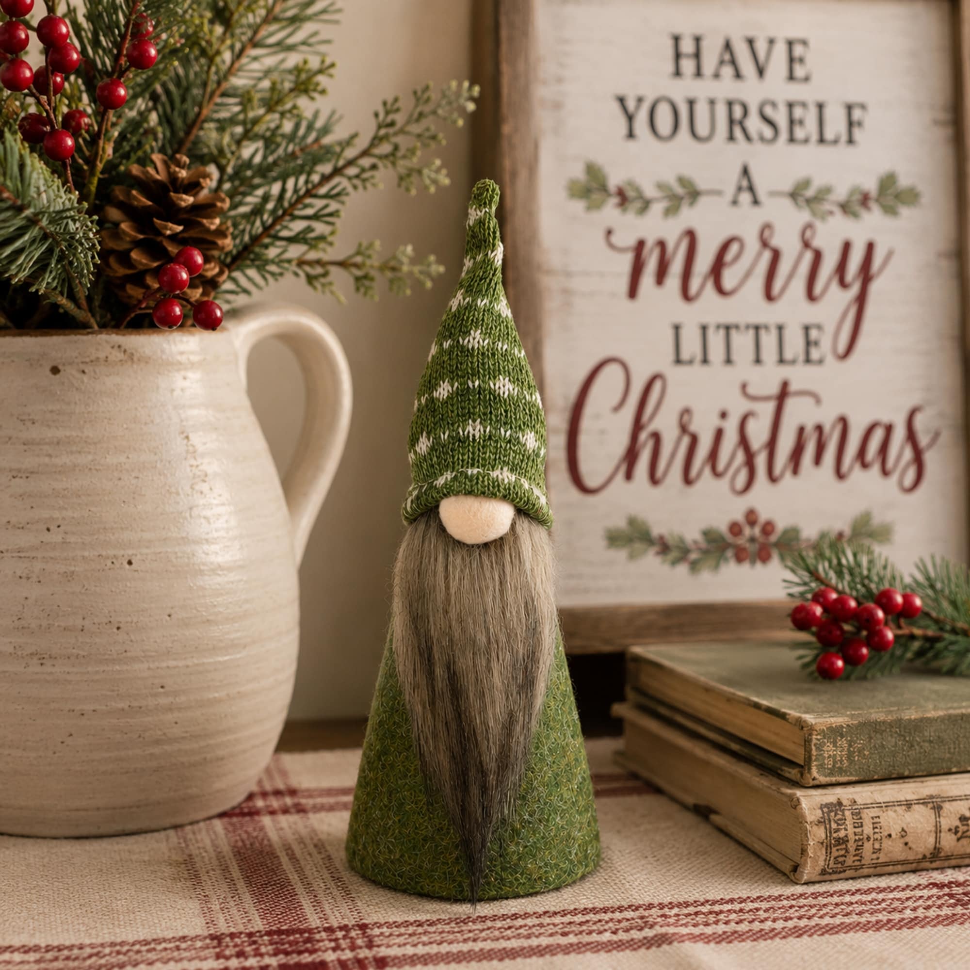 Cone Gnome Christmas Figure - 9" - Green and White