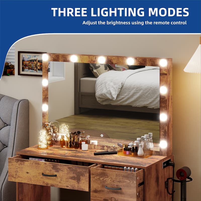 Vanity Desk Makeup Table Light Strip Mirror Dressing - 35.4"L x 15.7"W x 53.5"H