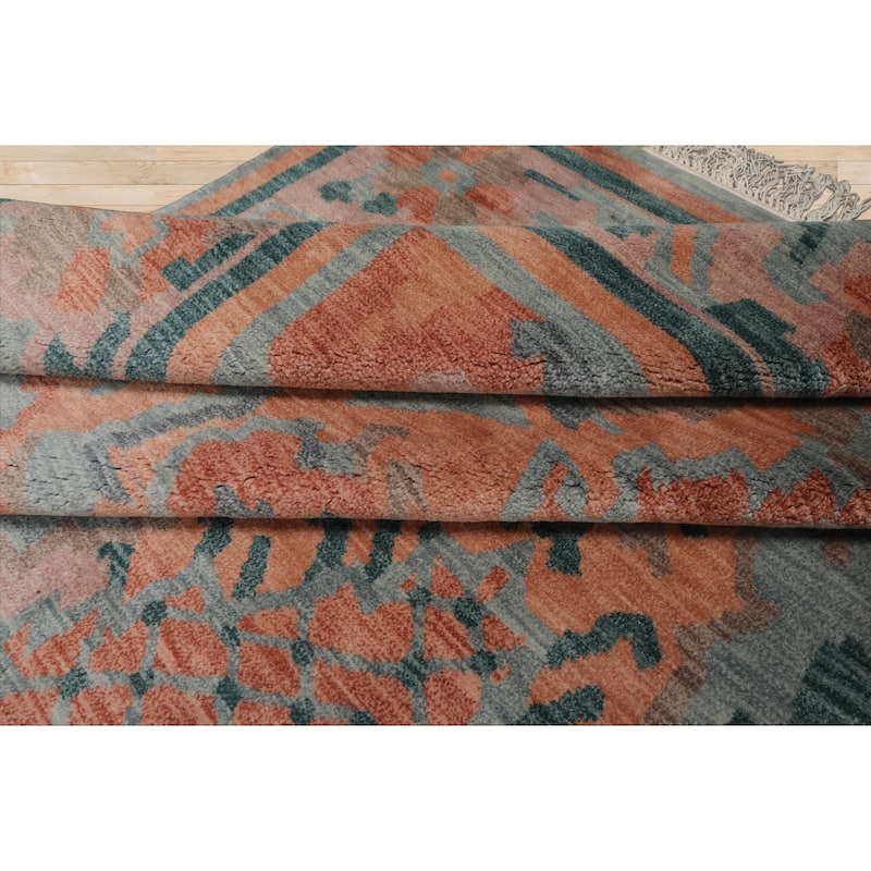 9x12 Hand Knotted Wool Aqua Tibetan Modern Plush Pile Cameron Rug - 9' x 12'