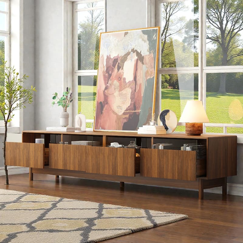 78" Modern TV Stand for TVs Up to 85", Entertainment Center with Fluted & Glass Drawers, Media Console for Living Room