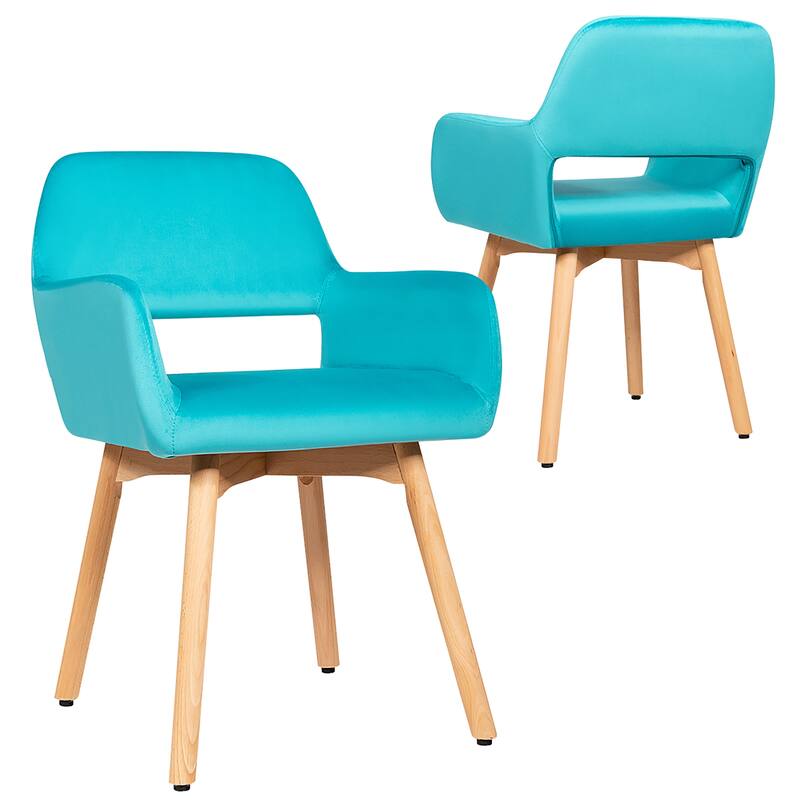 Set of 2 Velvet Arm Chairs Modern Leisure Accent Chair with Wood Legs - Blue