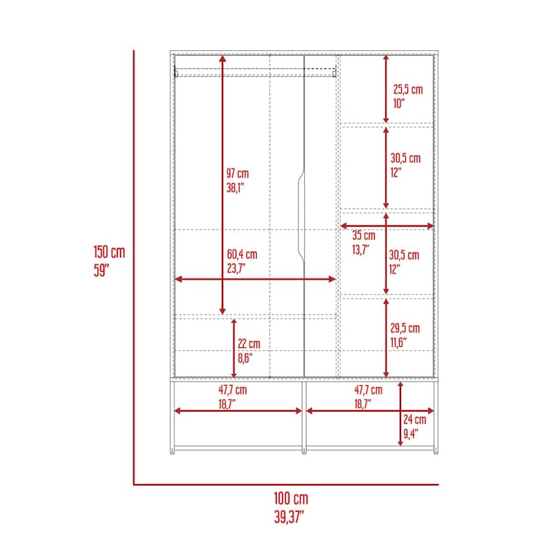 Rosie Armoire Two Door with Two Open Shelves, Five Shelves and Hanging Rod - N/A