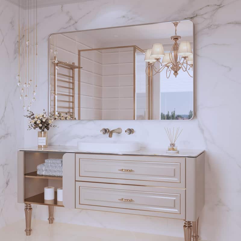 QuivaraView Rectangular Aluminum Framed Bathroom Vanity Mirror - 40" x 24" - Brushed Nickel
