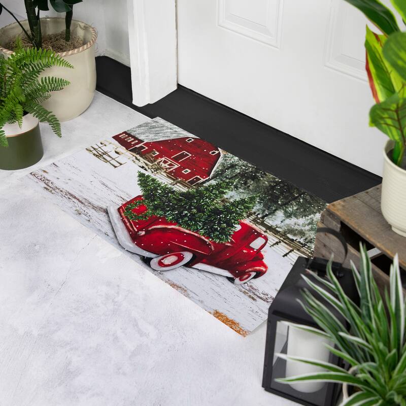 Vintage Pickup Truck Christmas Outdoor Doormat - 17.75" x 29.5"