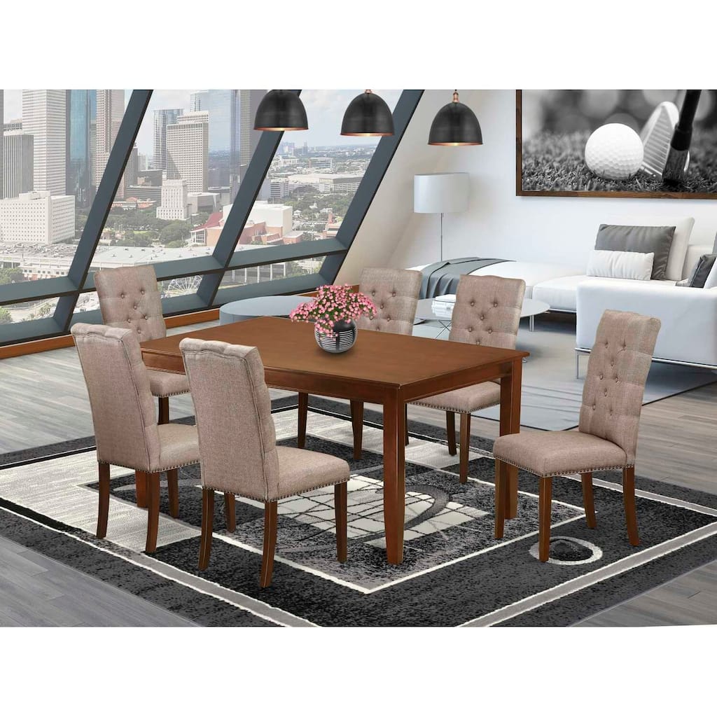 HomeStock 7-Piece Mahogany Finish Solid Wood Top Dining Table with 6 Chairs with Lattice Back