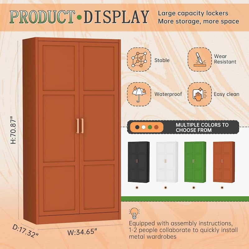 Modern Metal Lockable Wardrobe Armoire Storage Cabinet