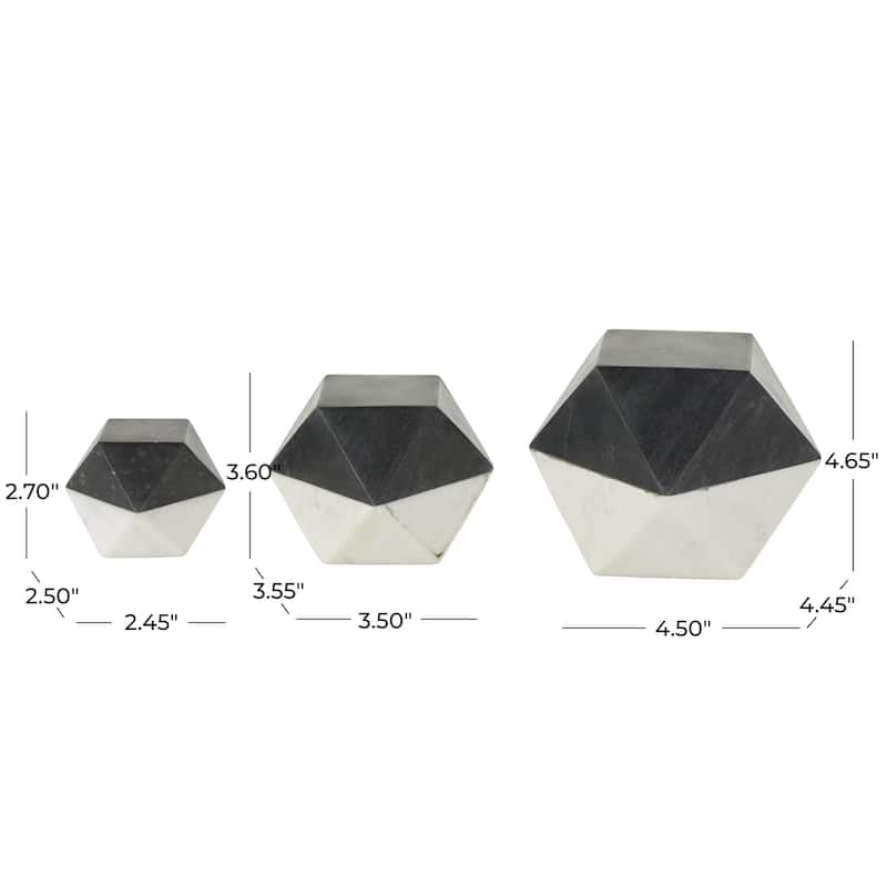 Marble Geometric Cube Two-Toned Hexagon Decorative Sculpture - Set of 3 White or Black - Roche River Decor