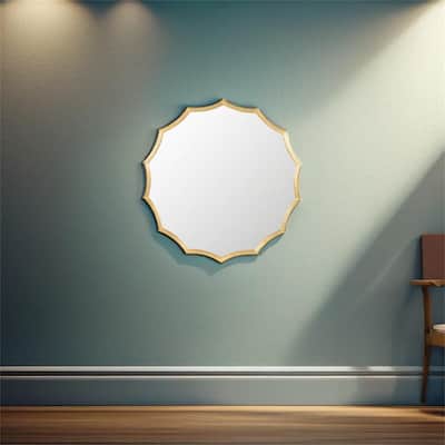 Round Sunburst Wall Mirror with Gold Finish