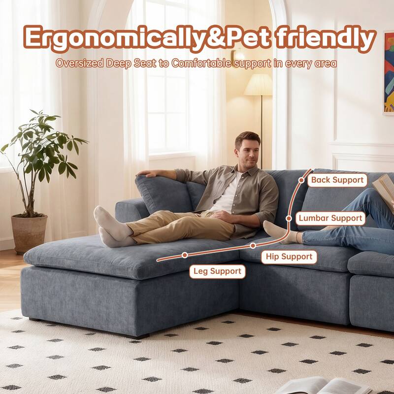 Modern L-Shaped Sectional Sofa with Chaise Lounge,Modern Minimalist Style Corduroy Couch