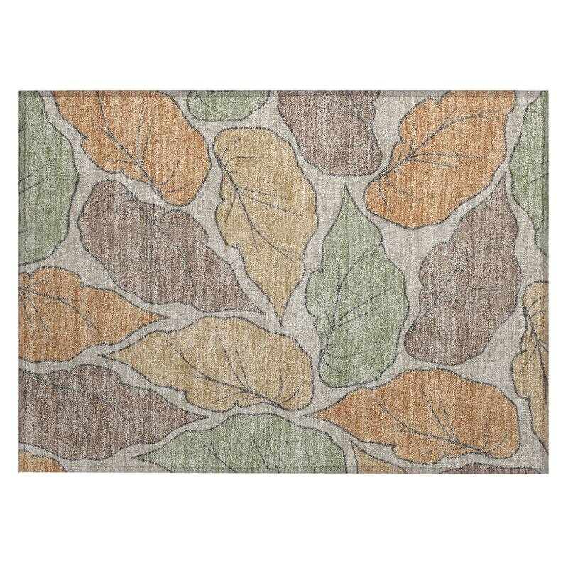 Machine Washable Indoor/ Outdoor Contemporary Floral Chantille Rug