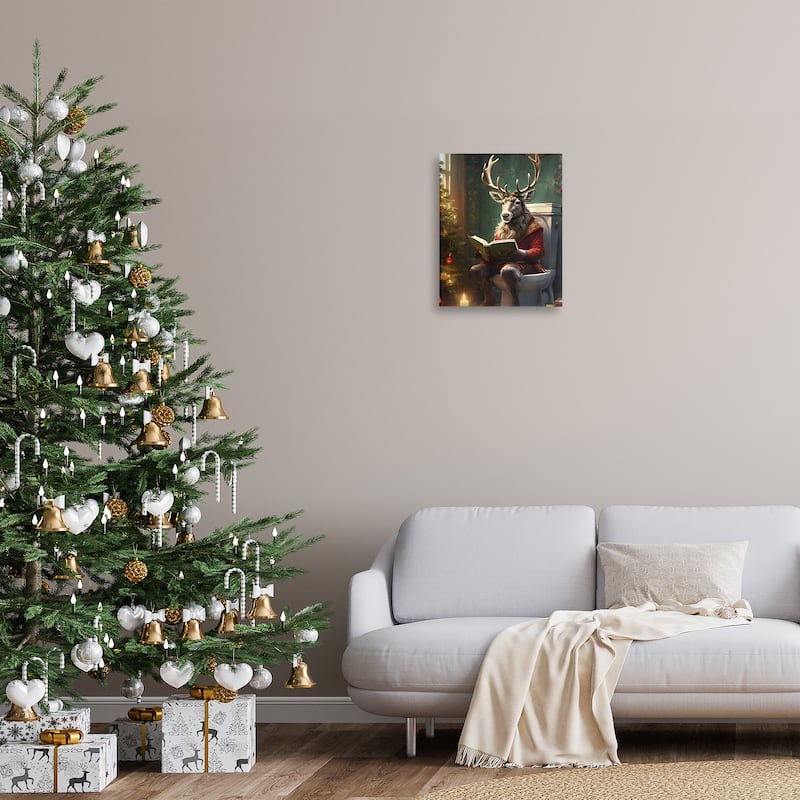 Stupell Reindeer in Festive Bathroom Canvas Wall Art Design By Jo Moulton