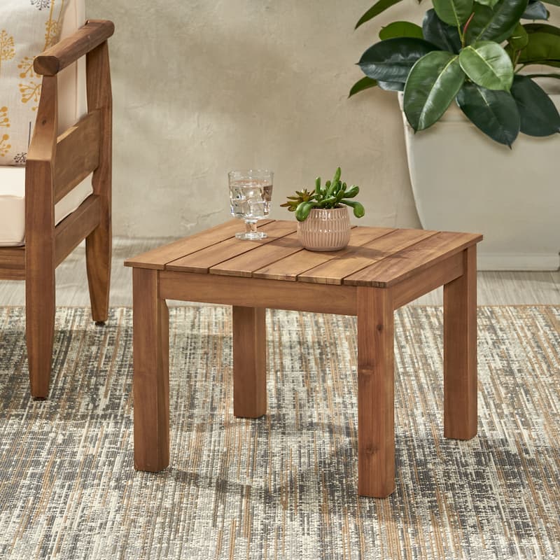 Roomfitters Square Wooden Outdoor Side Table, Slatted Top Patio Accent Table for Garden or Balcony - Teak