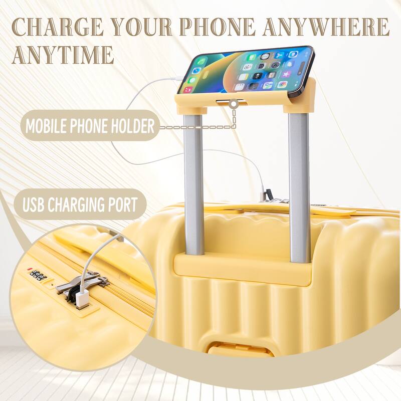 Stylish Luggage, 3-Piece Set with Universal Wheels Cup Holder, USB Port and Phone Holder, for Boarding Travel