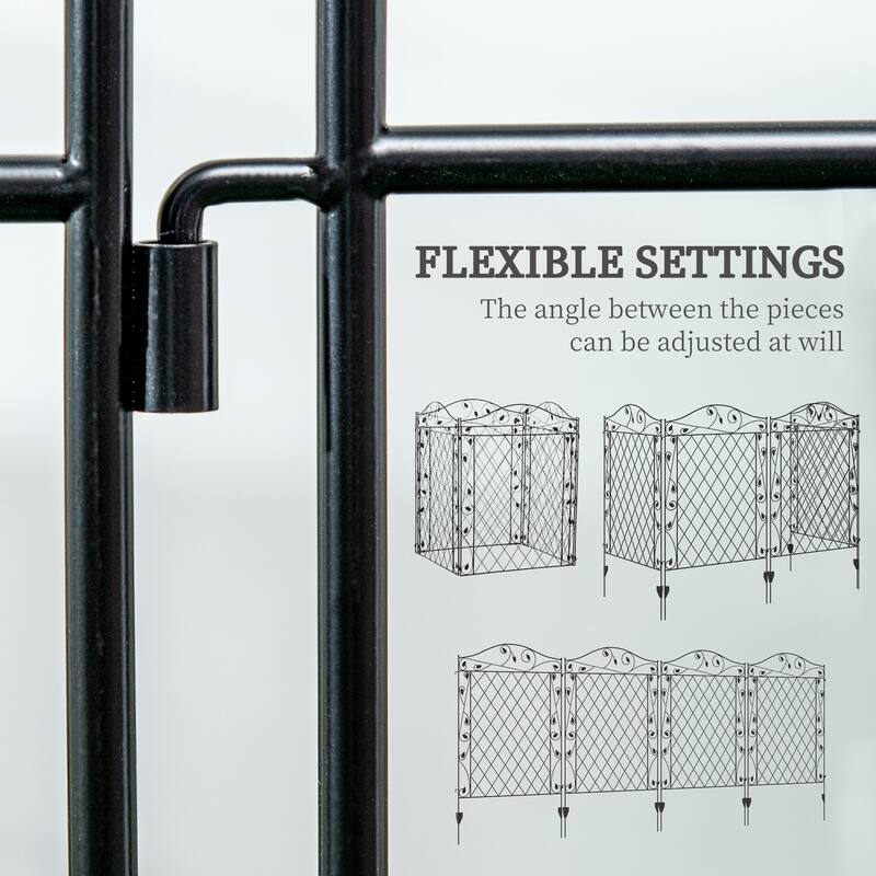 Outsunny Garden Fence, 4 Pack Metal Fence Panels, 11.5', Rust-Resistant Animal Barrier & Decorative Border Flower Edging