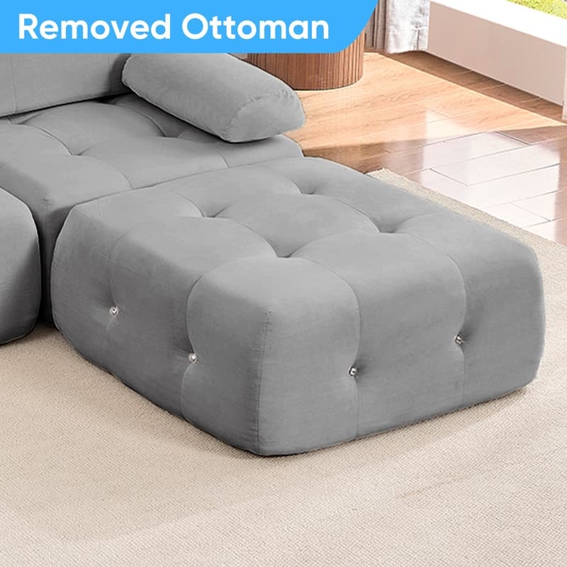 Mixoy 134inch Modular Sectional Sofa with Ottoman,Velvet L-Shaped Couch Indoor for Living Room - 133.9"w x 66.9"D x 24.8"H