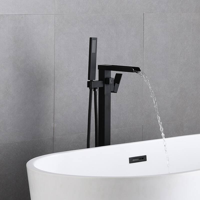 BATHLET Single Handle Floor Mounted Freestanding Tub Filler with Handshower