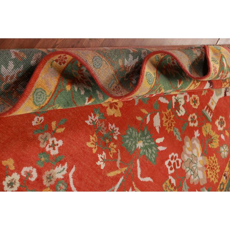 Floral Orange Art Deco Oriental Area Rug Handmade Wool Carpet - 7'10" x 10'0"