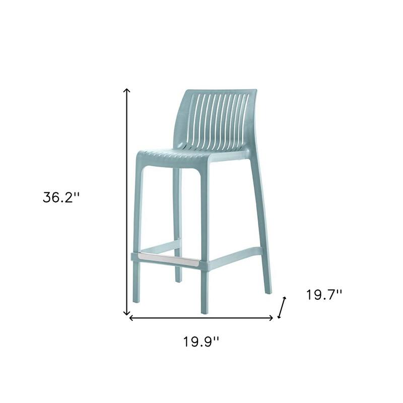 HomeRoots Set of Two 26" Baby Blue Heavy Duty Plastic Low Back Outdoor Counter Height Bar Chairs