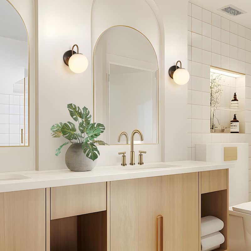 Aladari Modern Gold 1-Light Bathroom Vanity Light Opal Glass Wall Sconces - W 5.3" x H 8.5"