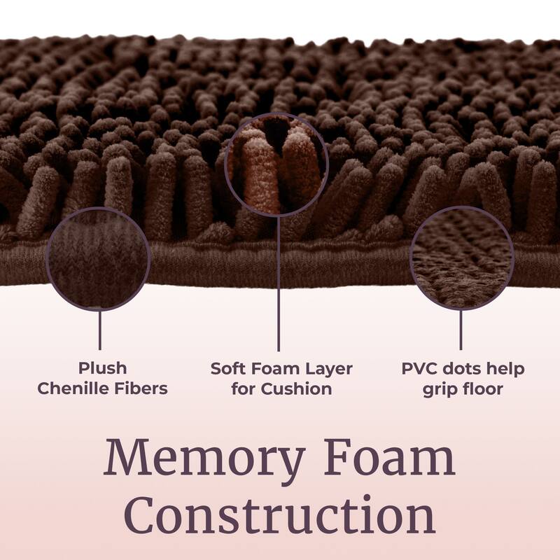 58x24-Inch Bathroom Runner with Non-Slip Backing - Absorbent High-Pile Chenille Memory Foam Bathroom Rug by Windsor Home