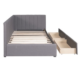 Upholstered Daybed Twin Size Sofa Bed 2 Storage Drawers, LIGHT GREY