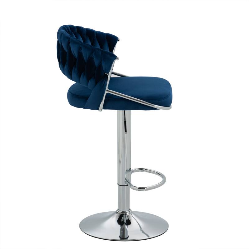 Set of 2 Modern Velvet Adjustable Bar Stools with Backs