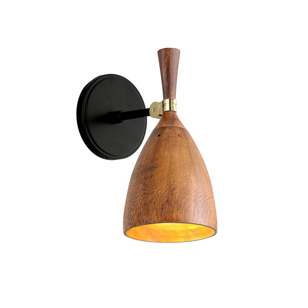 Utopia Garden by Martyn Lawrence Bullard Satin Black with Polished Brass LED Wall Sconce - Acacia Wood Shade
