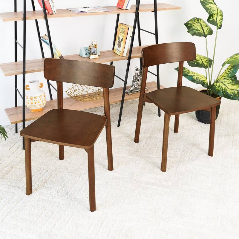 GDFStudio - Mid-Century Modern Solid Wood Dining Chair Set with Contoured Seat Design and Curved Backrest, Set of 2 - 17.7" - Brown