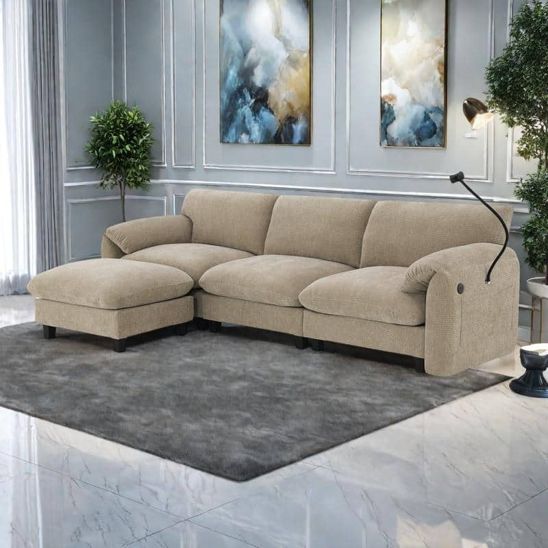 108" Chenille L-Shaped Modular Sectional Sofa with 31.5" Wide Seats, USB/Type-C Chargers & Storage Pockets