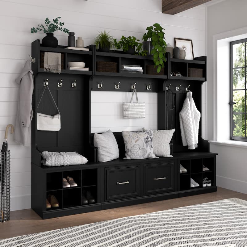 Woodland Hall Tree and Small Shoe Bench with Drawer by Bush Furniture