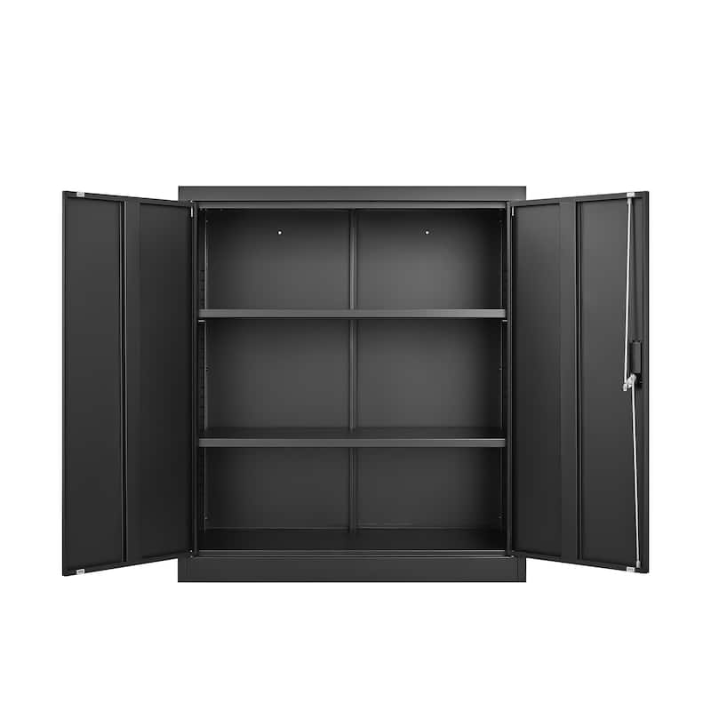 Black Lockable 2-Door Storage Cabinet with Adjustable Shelves Office Home Organizer - N/A
