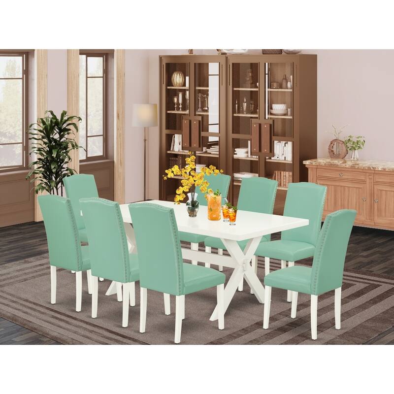 Rectangular Dining Table Set with 8 Parsons Chairs - Solid Wood Dinette Set - Modern Kitchen Table and Chair Set