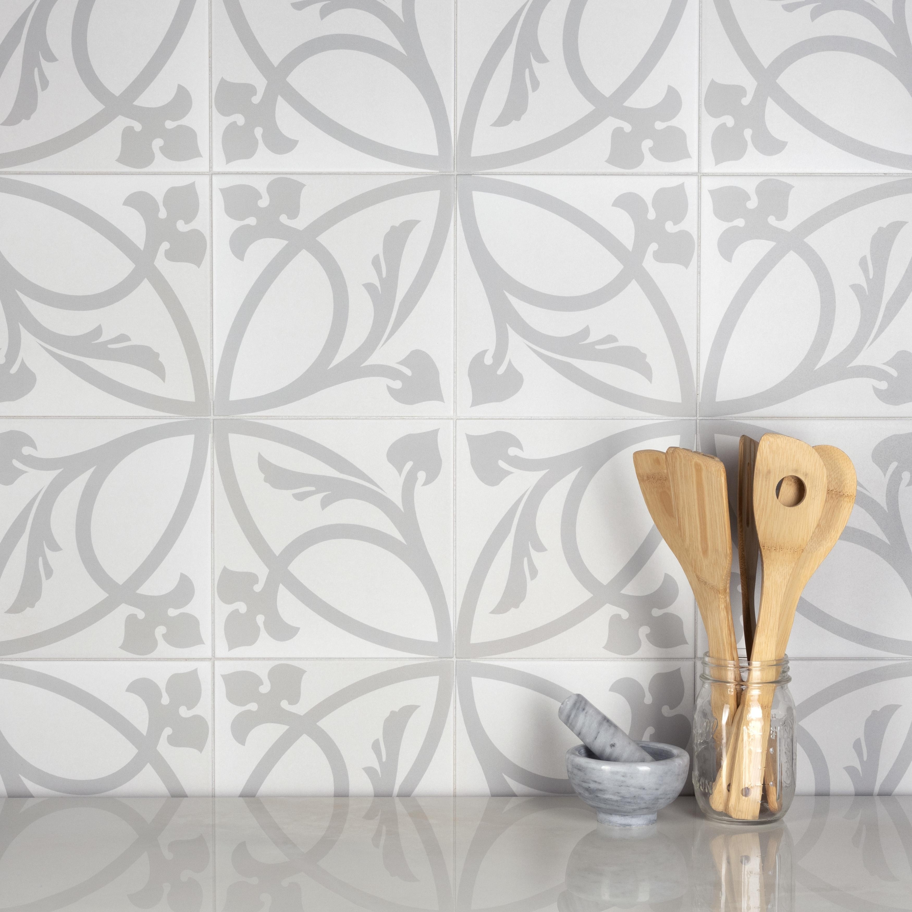 Merola Tile Caprice Liberty White 7-7/8" x 7-7/8" Porcelain Floor and Wall Tile