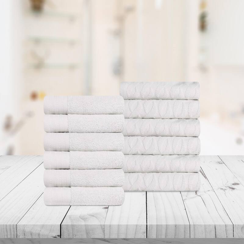 Turkish Cotton Herringbone and Solid Washcloth Towel Set by Superior - White