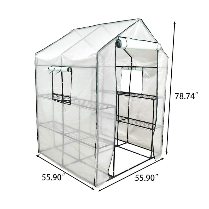 Portable Walk-in Green House , with 2 Tiers 8 Shelves Indoor and Outdoor Greenhouse for Garden/Patio/Backyard/Balcony