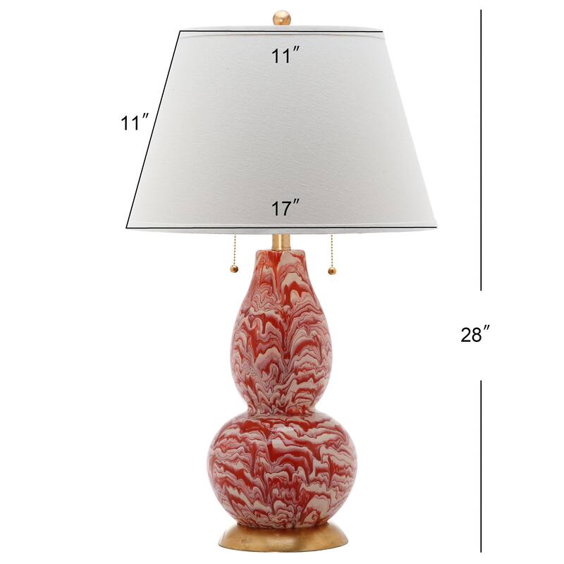 SAFAVIEH Lighting 29-inch Orange and White Color Swirls Glass Table Lamp (Set of 2) - 17"x17"x28"