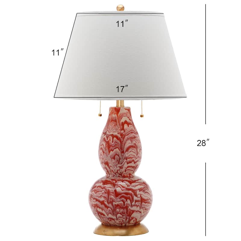 SAFAVIEH Lighting Sebrina 29-inch Navy And White Color Swirls Glass Table Lamp (Set of 2) - 17"x17"x28" - 17Wx17Dx28H