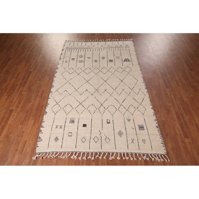 Earth Tone Moroccan Area Rug Hand-Knotted Wool Carpet - 6'0"x 9'7"