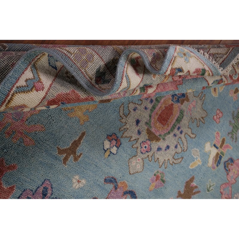 Light Blue Oushak Oriental Area Rug Handmade Wool Carpet - 8'10" x 11'8"