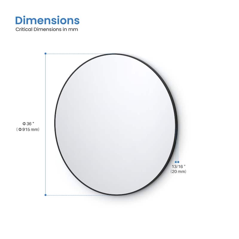 36 Inch Shatterproof Wall Mount Metal Frame Mirror