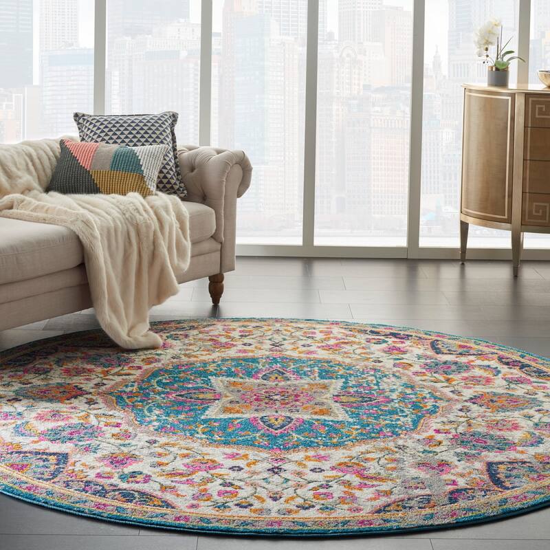 Nourison Cayuga Medallion Area Rug - 8' Round - Ivory/Blue - Round
