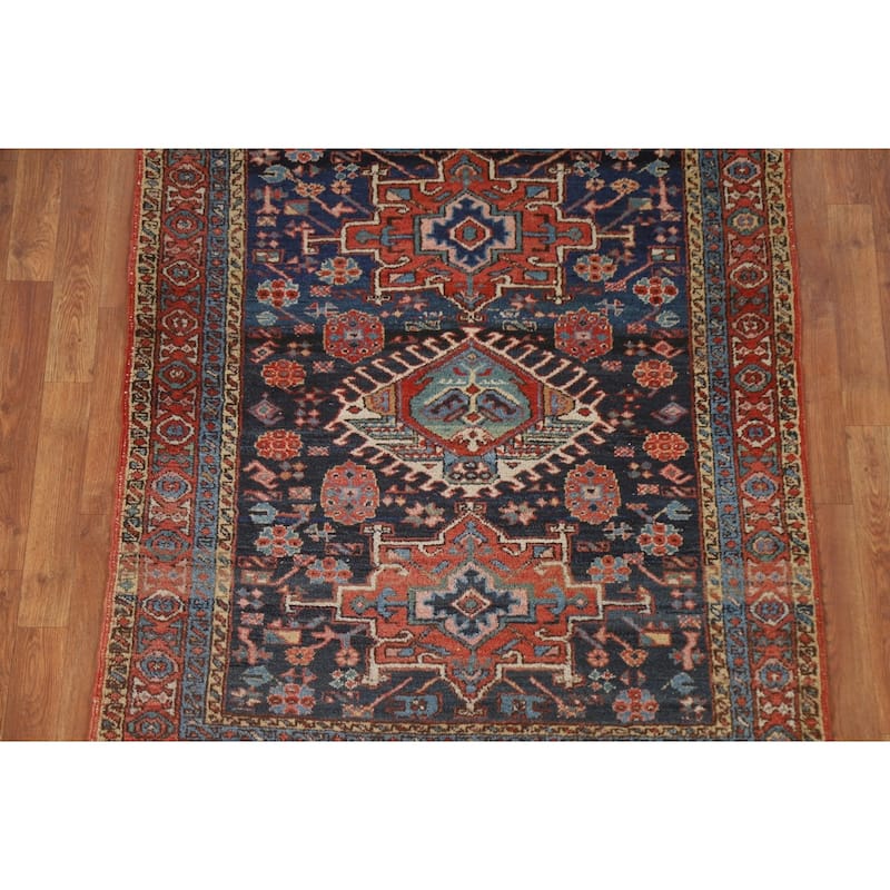 Blue Heriz Serapi Persian Accent Antique Area Rug Handmade Wool Carpet - 3'11"x 4'9"
