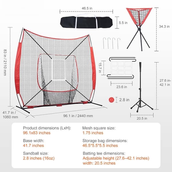 Portable 7x7 Baseball Training Net with Strike Zone and Ball Collector