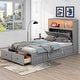 preview thumbnail 14 of 46, Hydraulic Platform Bed with Storage LED Headboard, Wood Bedframe w/ Charging Station&2 Drawers, Space-Saving Bed Gray - Full