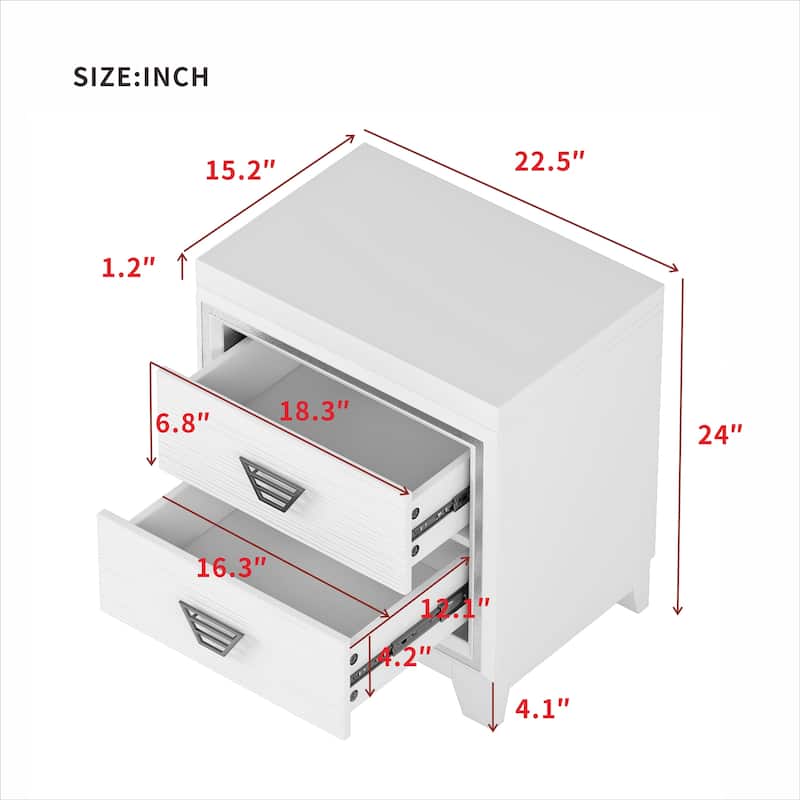 2-Drawers Nightstand with Metal Handle and Sparkling Shiny Decoration