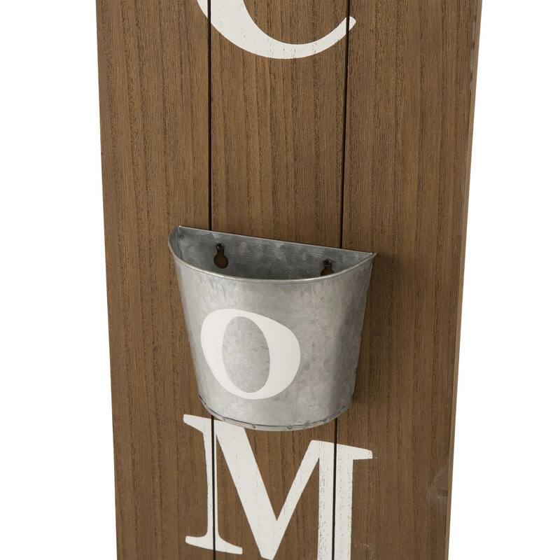 Glitzhome 42-inch Wooden Welcome Porch Sign Wall Decor with Metal Planter