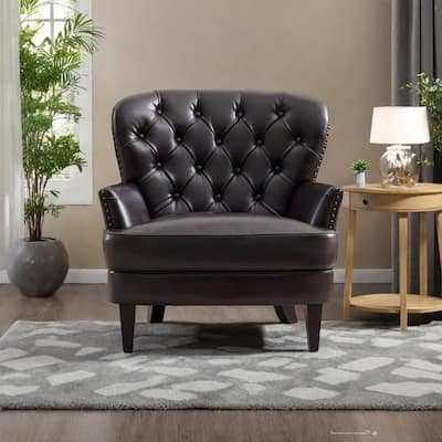 Polyester Vintage Lounge Chair with Nailhead Trim, Curved Backrest and 220lb Weight Capacity